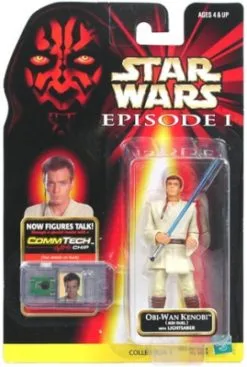 Star Wars Action Figure - Obi-Wan Kenobi Jedi Duel With Lightsaber - Episode 1 - With CommTech Chip
