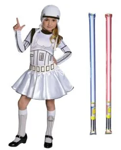 Star Wars Costume Child Stormtrooper Dress - WITH X2 FREE LIGHTSABERS